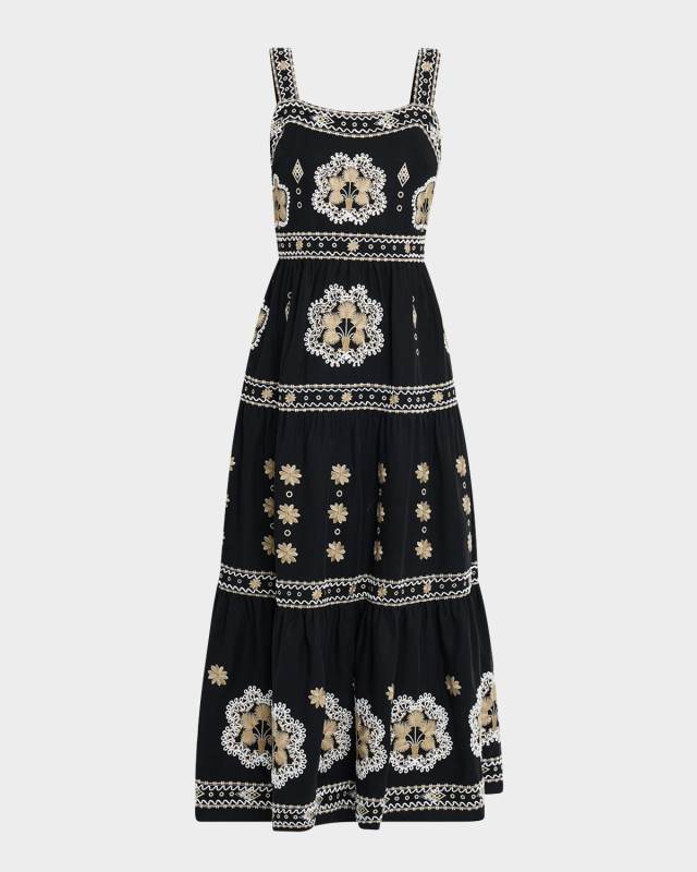The Ellisah Embroidered Linen Maxi Dress